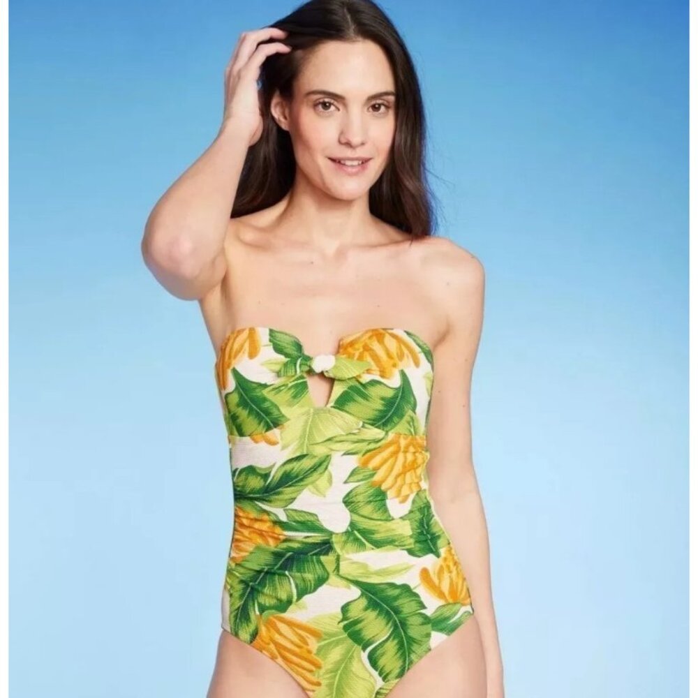 Women's Banana Print Pique Bandeau Full Coverage One Piece Swimsuit Kona Sol S - Picture 8 of 8